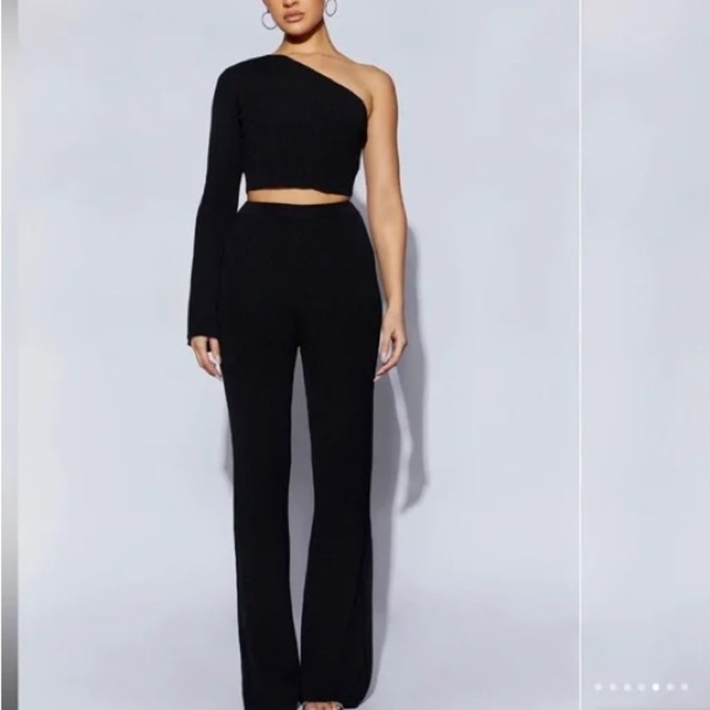 NWT Meshki Rue One-Shoulder Crop Top and Wide Leg Pant Set